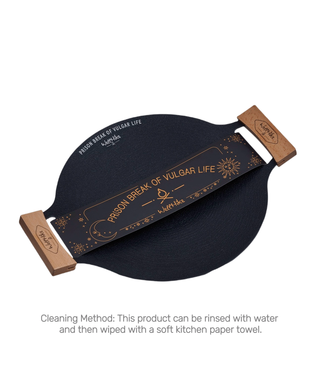 WELLHIKE Outdoor Camping BBQ Grill Pan – Non-Stick Round Griddle with Wooden Handle for Portable Gas Stoves