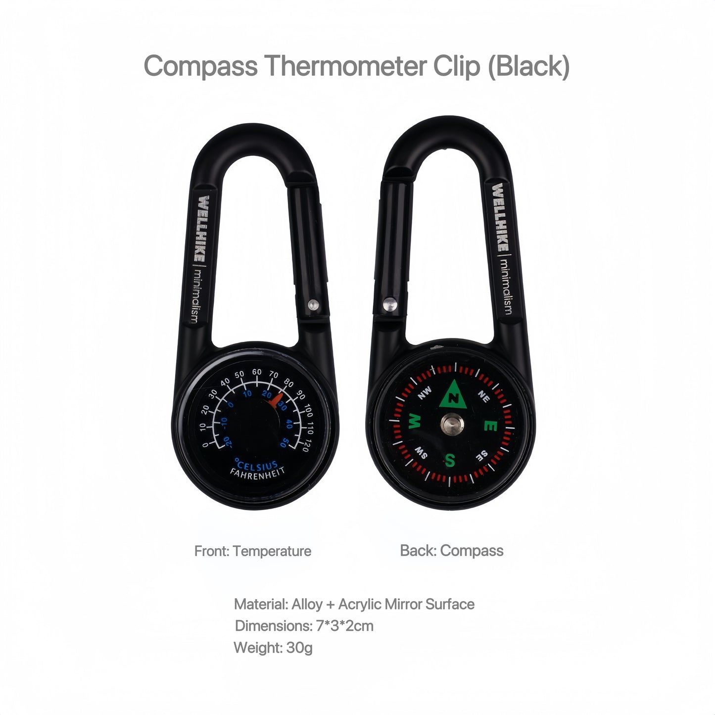 WELLHIKE Outdoor Camping Multi-Function Mini Compass Thermometer – High-Precision Compass with Key Clip