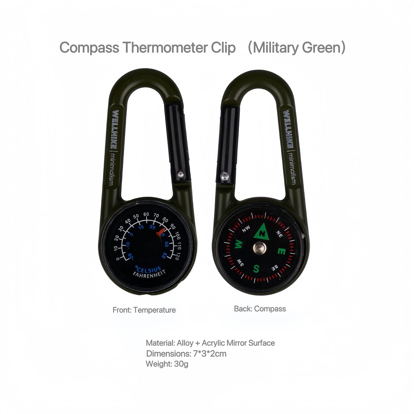 WELLHIKE Outdoor Camping Multi-Function Mini Compass Thermometer – High-Precision Compass with Key Clip