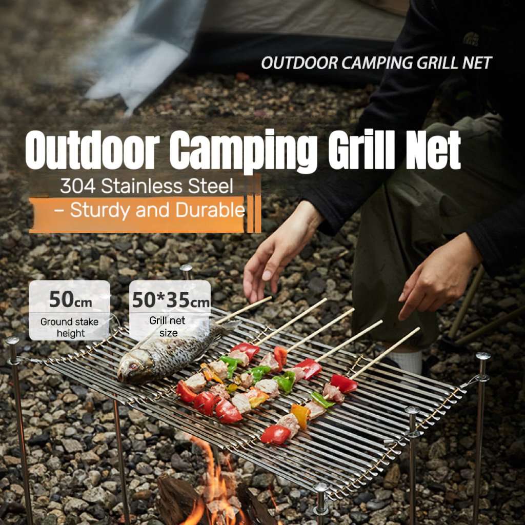 MONNTAINHIKE ตะแกรงย่างบาร์บีคิวแบบพกพา น้ำหนักเบา พับได้ ทำจากสเตนเลส 304 สำหรับตั้งแคมป์ อเนกประสงค์