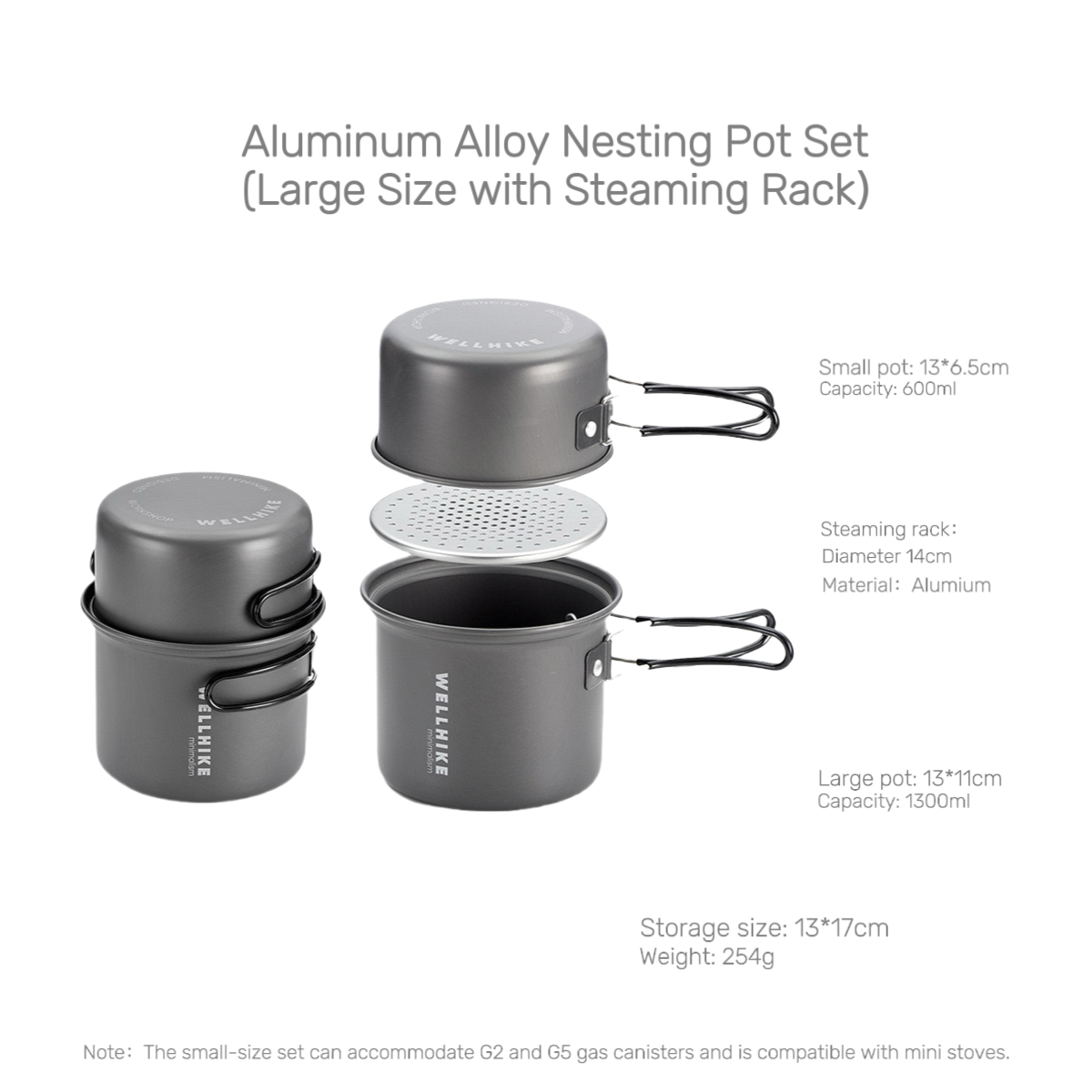 ชุดเครื่องครัวตั้งแคมป์น้ำหนักเบา 2 ชิ้น WELLHIKE - หม้อพับอลูมิเนียมพกพา