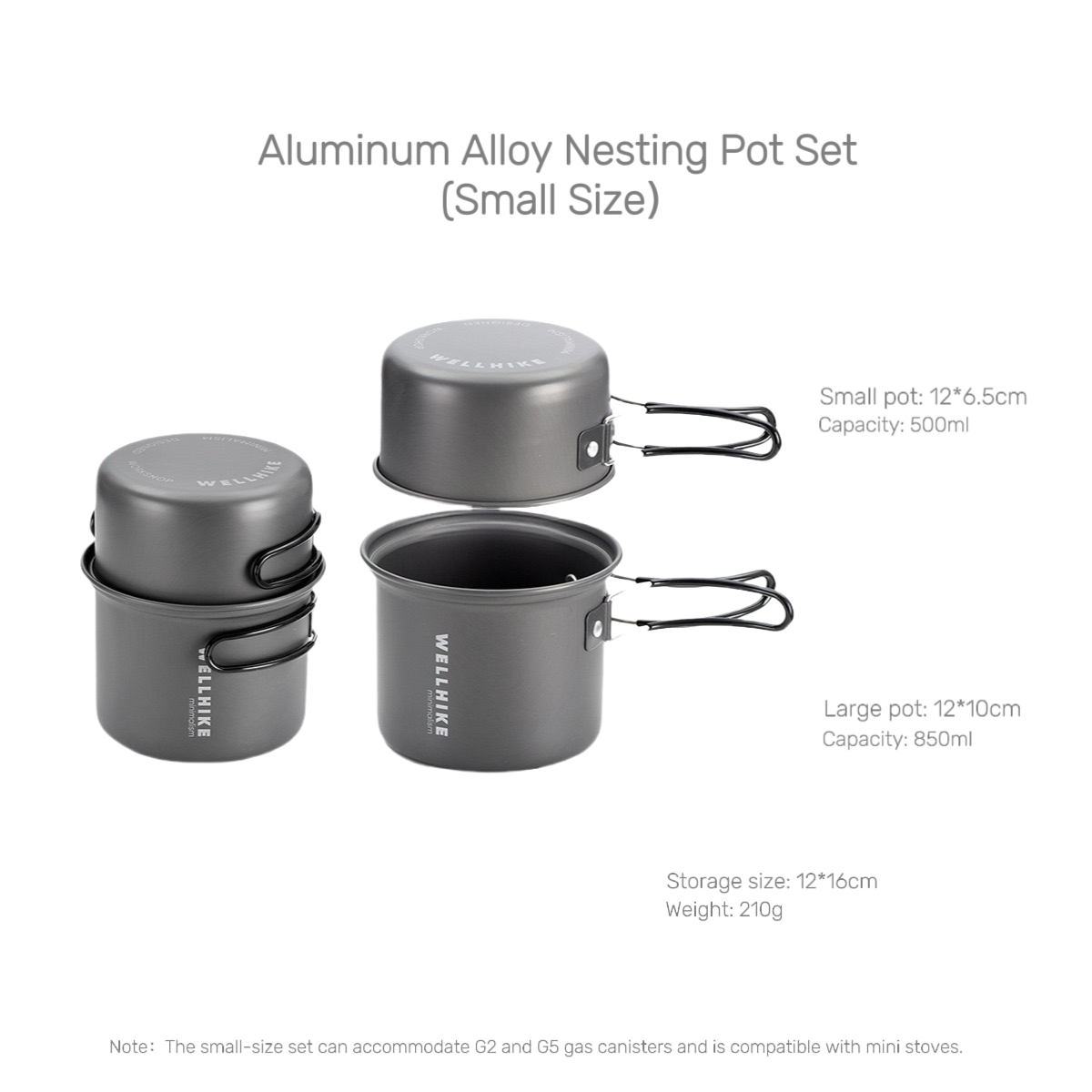 WELLHIKE Lightweight 2-Piece Camping Cookware Set - Portable Aluminum Folding Pot