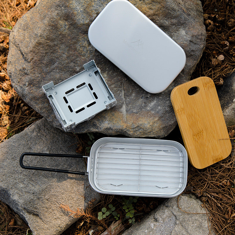 MOUNTAINHIKER ชุดกล่องอาหารกลางวันแบบอลูมิเนียมอัลลอยด์สำหรับกลางแจ้ง – กล่องทำอาหารด่วนสำหรับตั้งแคมป์แบบพกพา