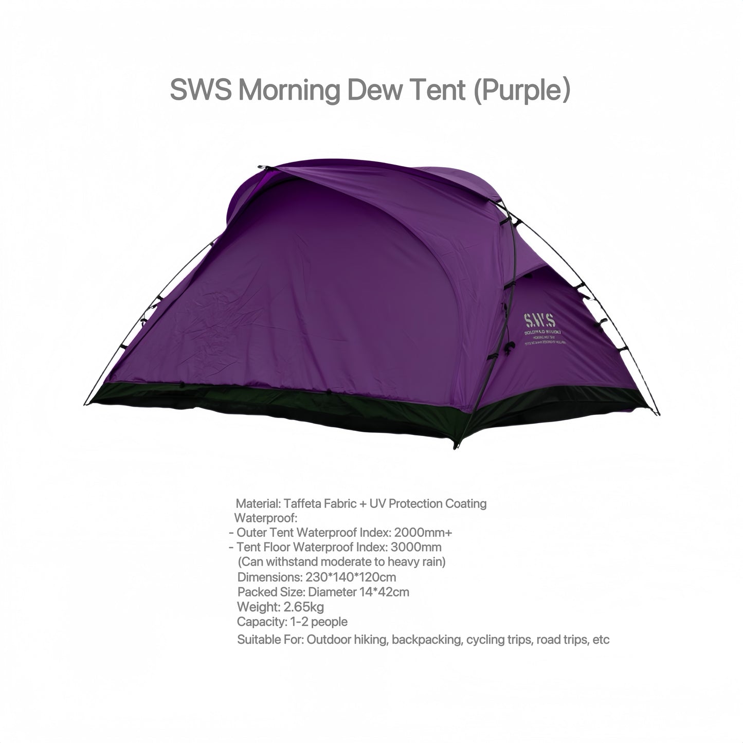 SWS Outdoor Camping Hiking Two-Person Tent - Portable, Waterproof, and Sunproof Shelter