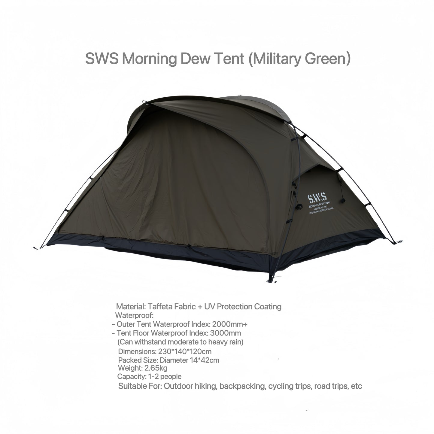 SWS Outdoor Camping Hiking Two-Person Tent - Portable, Waterproof, and Sunproof Shelter