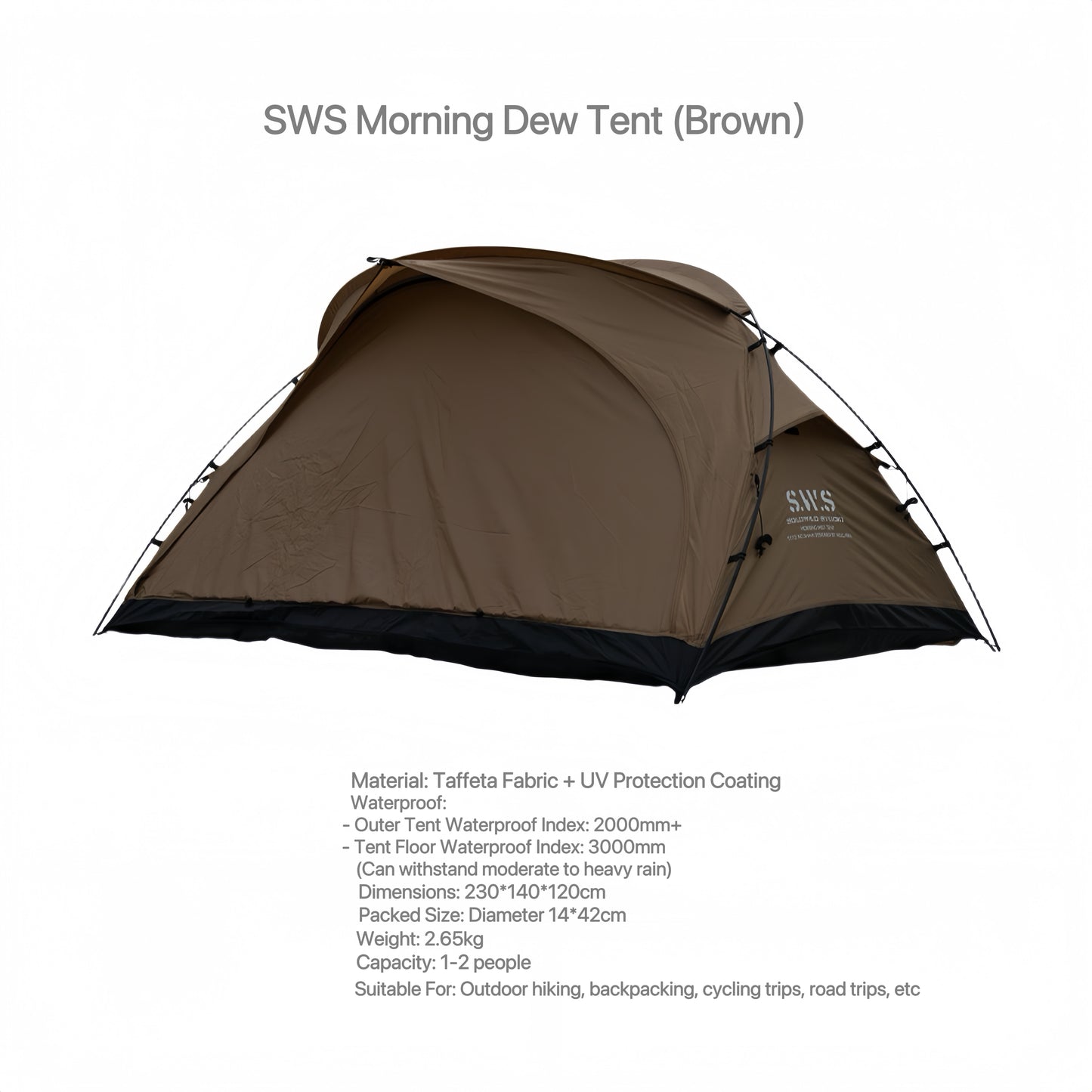 SWS Outdoor Camping Hiking Two-Person Tent - Portable, Waterproof, and Sunproof Shelter