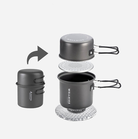 WELLHIKE Lightweight 2-Piece Camping Cookware Set - Portable Aluminum Folding Pot