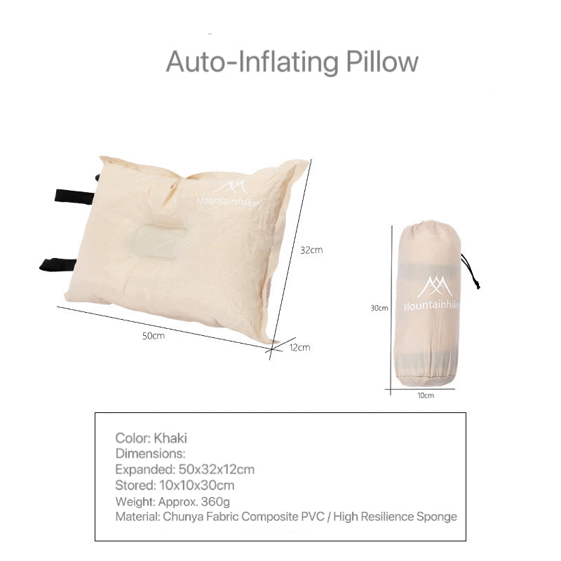 MOUNTAINHIKE Outdoor Self-Inflating Pillow – Portable Travel Neck Pillow, Foam Back & Waist Cushion