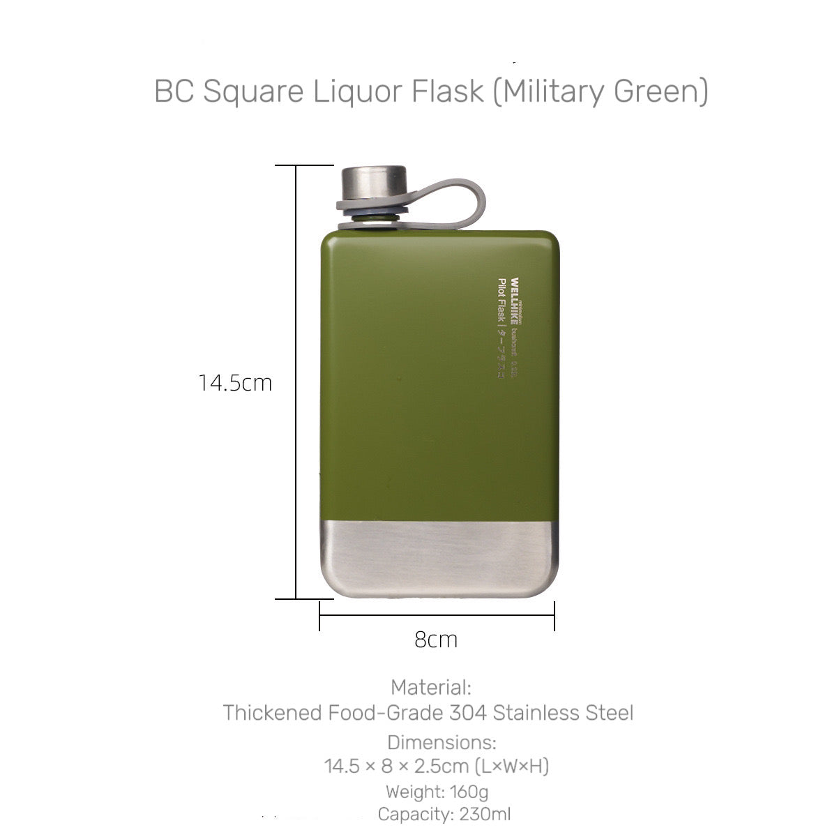 WELLHIKE Outdoor Camping Portable 304 Stainless Steel Hip Flask 230ml Pocket Liquor Bottle