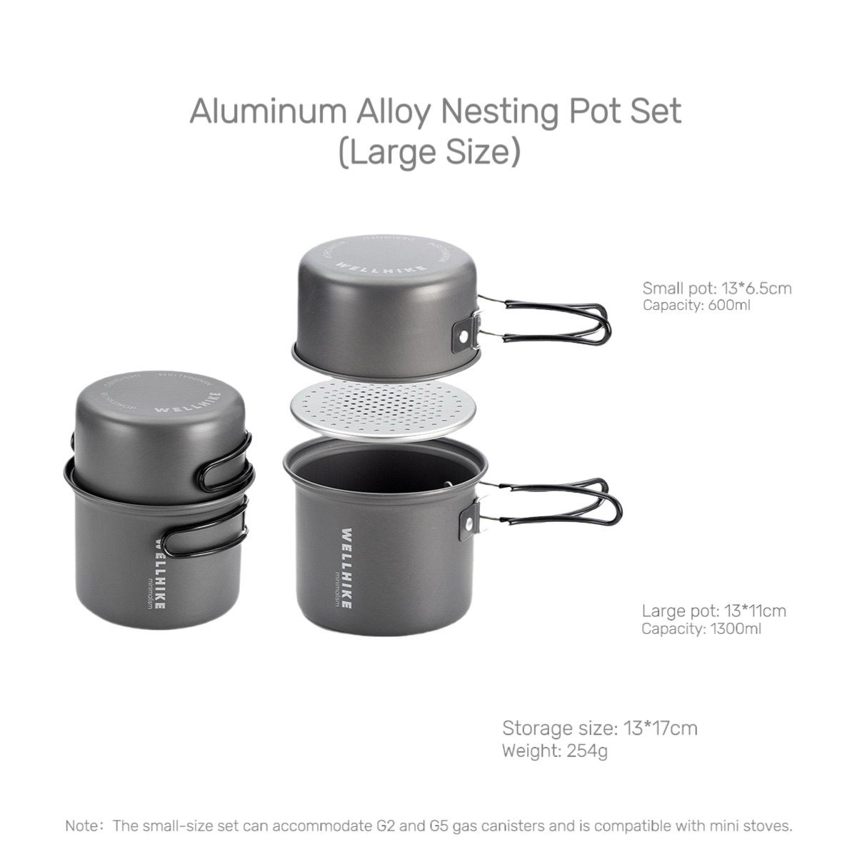 WELLHIKE Lightweight 2-Piece Camping Cookware Set - Portable Aluminum Folding Pot